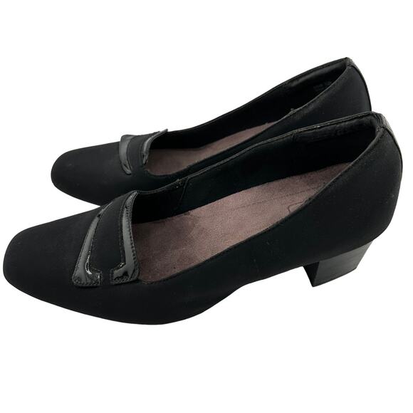 Clarks Every Day Levee Delta Black Fabric Pumps Block Heel Size 10 - Picture 1 of 5
